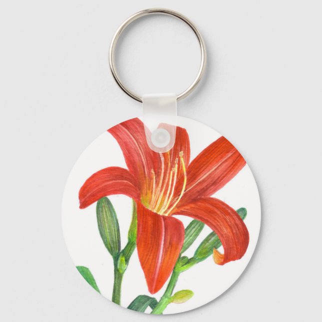Orange Lily Botanical Illustration Key Ring (Front)