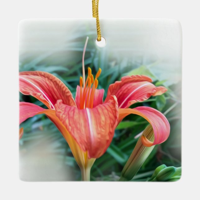 orange lily ceramic ornament (Front)