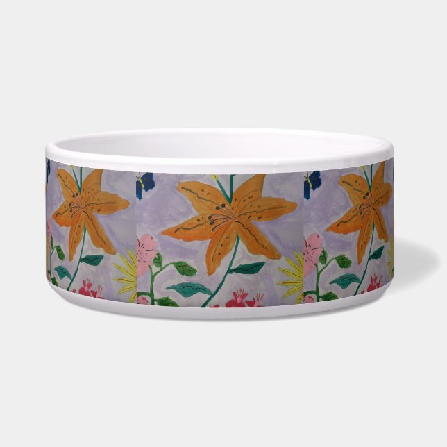 Orange Lily Ceramic Pet Bowl (Front)