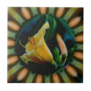 Orange Lily Floral Abstract Art Tile
