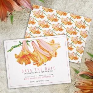 Orange lily floral art wedding save the date