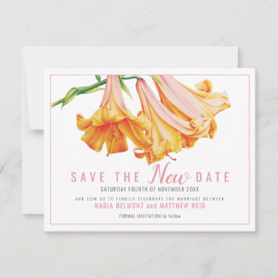 Orange lily floral art wedding save the NEW date