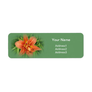 orange lily flower,green address label