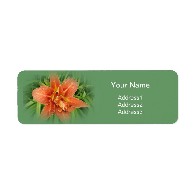 orange lily flower,green address label (Front)