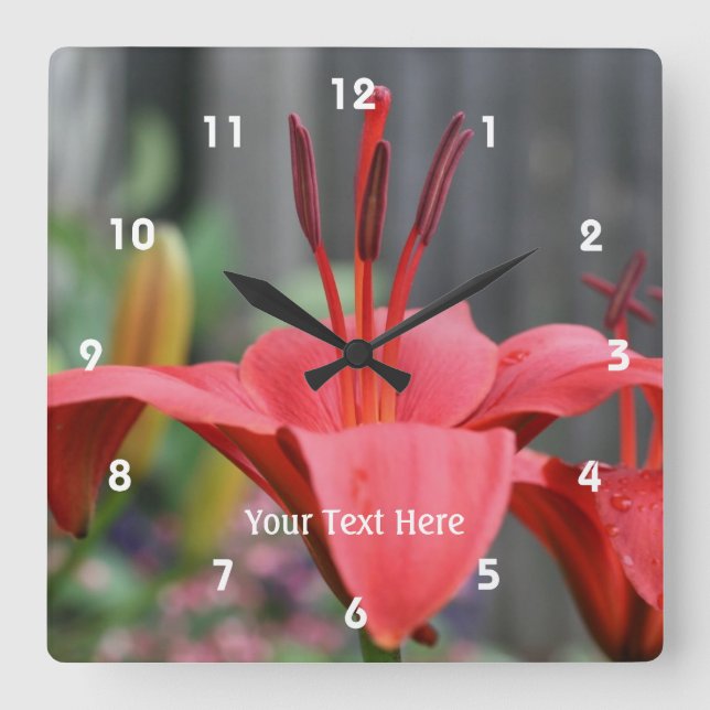 Orange Lily Flower Nature Square Wall Clock (Front)