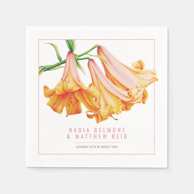 Orange lily flower watercolor wedding napkin (Front)