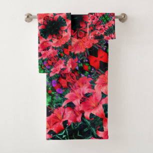 Orange Lily Flowers Abstract Art Pattern Bath Towel Set