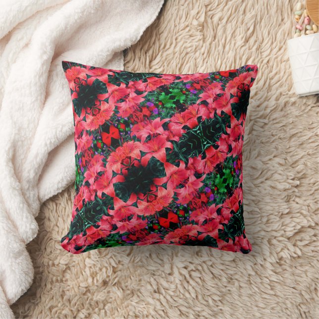 Orange Lily Flowers Abstract Art Pattern  Cushion (Blanket)