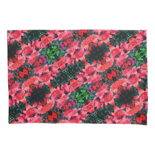 Orange Lily Flowers Abstract Art Pattern Pillowcase (Front)