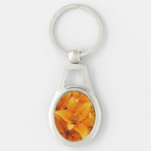 Orange lily flowers design metal keychain