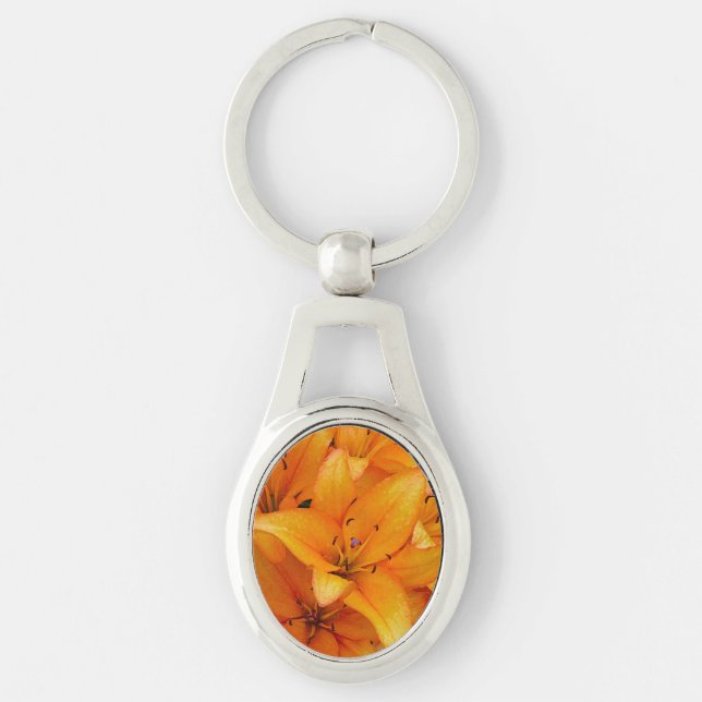 Orange lily flowers design metal keychain (Front)