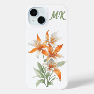 Orange Lily Flowers Monogram Phone Case
