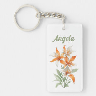 Orange Lily Flowers Personalised Key Ring