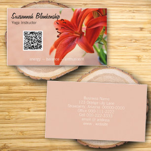 Orange Lily Photo Custom QR Code Yoga Instructor Business Card