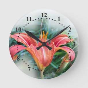 orange lily round clock