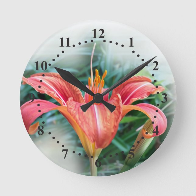 orange lily round clock (Front)
