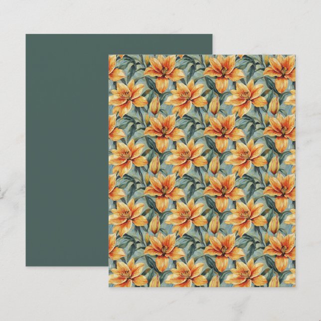 Orange Lily & Sage Background Scrapbook Paper (Front/Back)