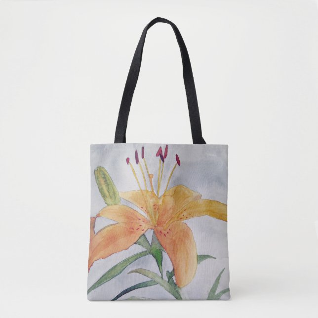 orange-lily watercolor bag (Front)