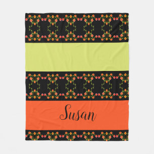 Orange Lime Green And Black Fleece Blanket