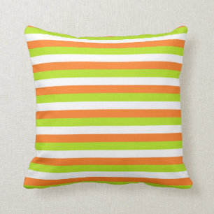 Orange, Lime Green and White Stripes Cushion