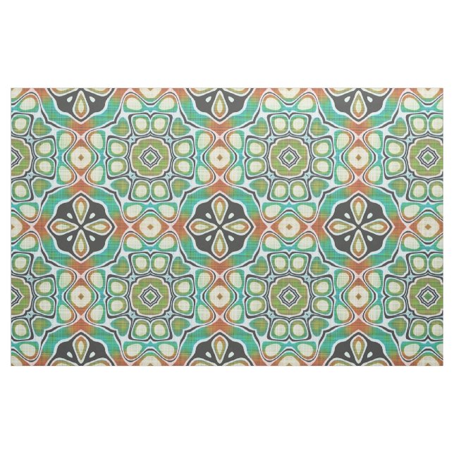 Orange Lime Green Turquoise Bali Batik Pattern Fabric (Fat Quarter)