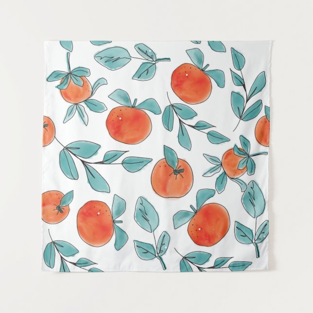 Orange line art: seamless pattern tapestry (Front)