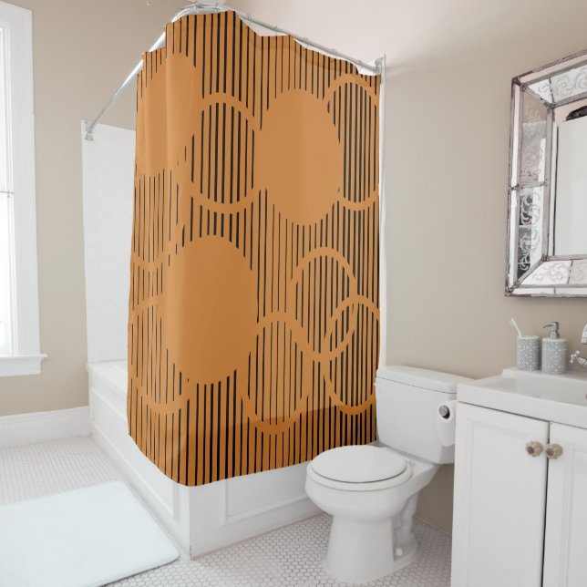 Orange Lined Circles  Shower Curtain (In Situ)