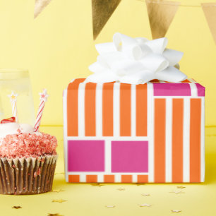 Orange Lines and Pink Boxes  Wrapping Paper