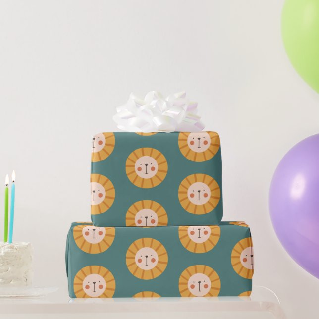 Orange lion Flower Green Wrapping Paper (Party Gifts)