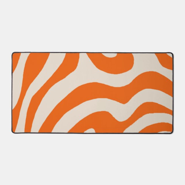 Orange Liquid Swirl Flow Groovy Stripe Y2K Pattern Desk Mat (Front)