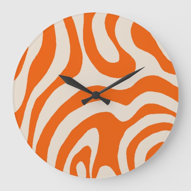 Orange Liquid Swirl Flow Groovy Stripe Y2K Pattern Large Clock (Front)