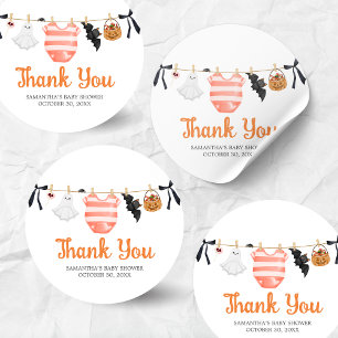Orange Little Boo Baby Shower Classic Round Sticker