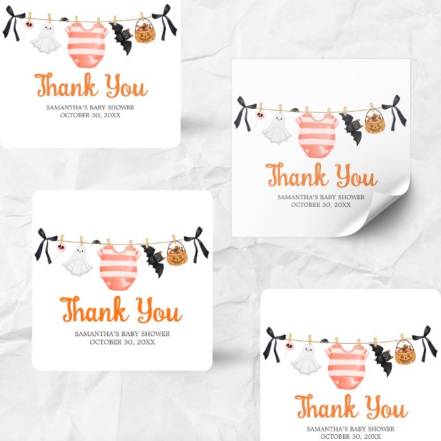 Orange Little Boo Baby Shower Square Sticker (A Little Boo Is Almost Due Clothesline Baby Shower Sticker)