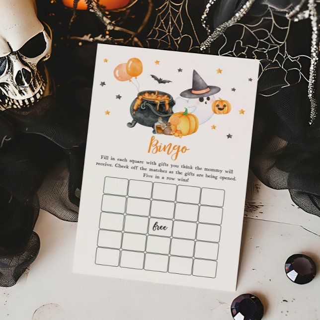 Orange Little Boo Ghost Baby Shower Bingo Game (Ghost Halloween Baby Shower Bingo Game)