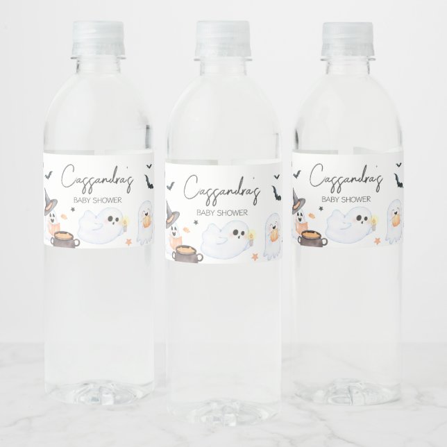 Orange Little Boo Halloween Baby Shower  Water Bottle Label (Bottles)