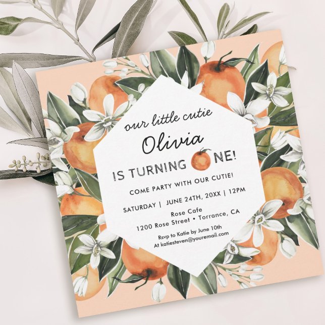 Orange Little Cutie 1st Birthday Party  Invitation (Creator Uploaded)