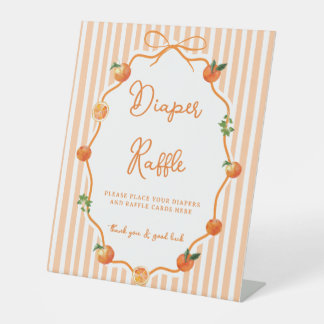 Orange Little Cutie Baby Shower Diaper Raffle Pedestal Sign