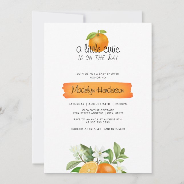 Orange Little Cutie Baby Shower Invitation (Front)