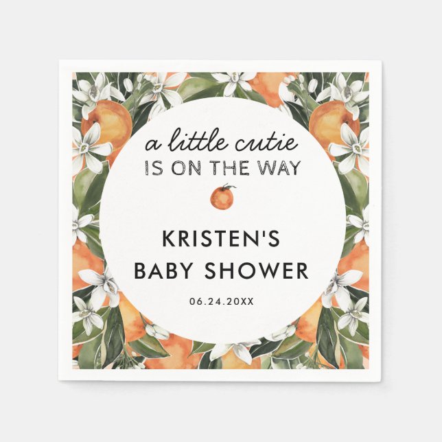 Orange Little Cutie Baby Shower Napkin (Front)