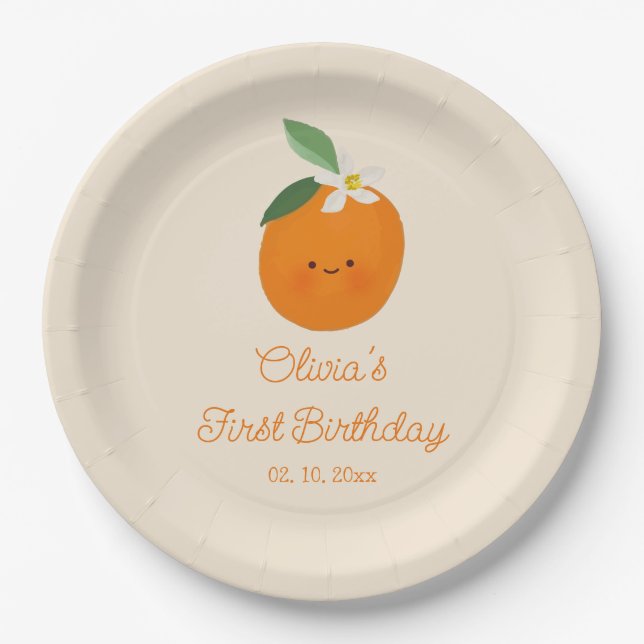 Orange Little Cutie Birthday Party  Paper Plate (Front)