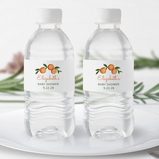 Orange Little Cutie Citrus Baby Shower Water Bottle Label (Creator Uploaded)