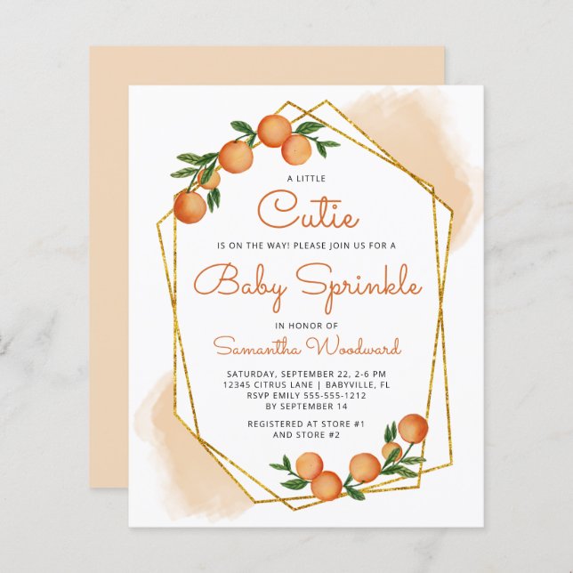 Orange Little Cutie Citrus Baby Sprinkle Invite (Front/Back)