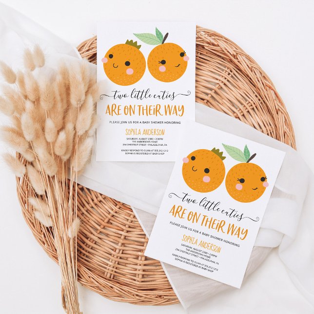 Orange Little Cutie Citrus Modern Twin Baby Shower Invitation (Creator Uploaded)