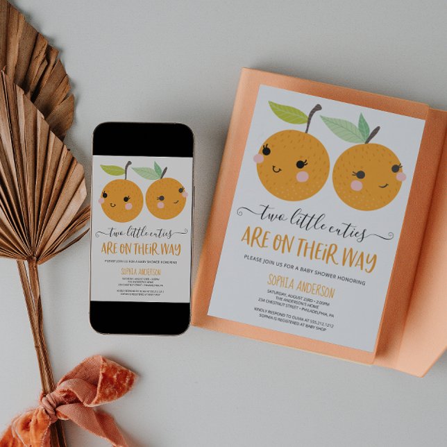 Orange Little Cutie Citrus Twin Girls Baby Shower Invitation (Creator Uploaded)