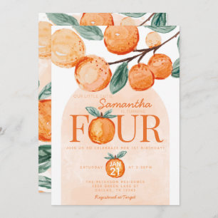 Orange Little Cutie FOUR 4th Birthday Party Invitation