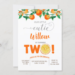Orange little cutie girl birthday invitation. invi invitation