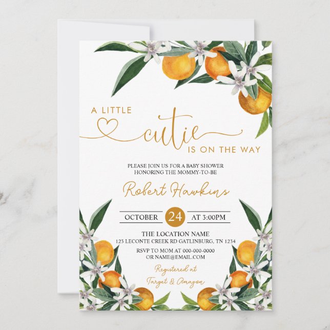 Orange Little Cutie is on the way Baby Shower Invi Invitation (Front)