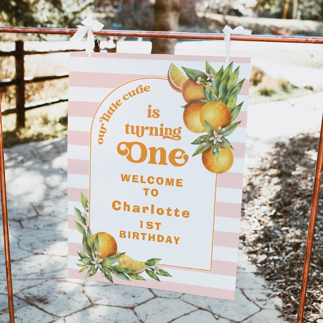 Orange Little Cutie One 1st Birthday Welcome Sign (Editable Our Little Cutie Birthday Welcome Sign Girls Clementine Oranges Birthday Party Welcome Sign)