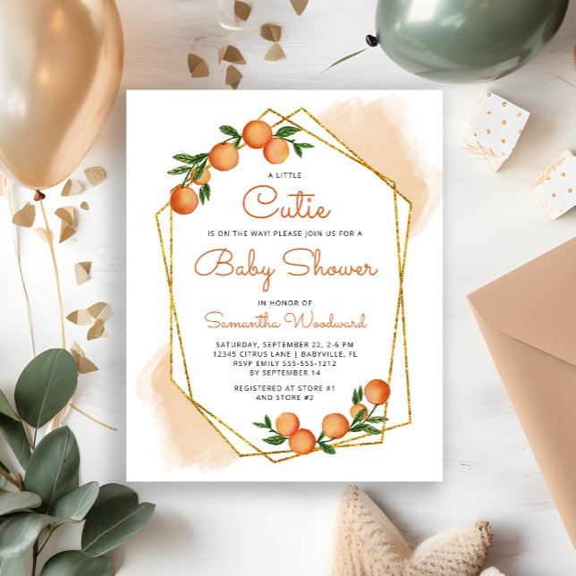 Orange Little Cutie Striped Baby Shower Invitation (Creator Uploaded)