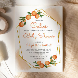 Orange Little Cuties Twins Citrus Baby Shower Invitation
